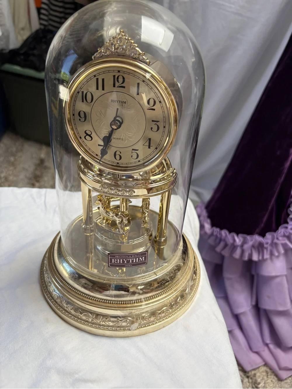Rhythm Gold Dome Anniversary Clock with Rotating Pendulum